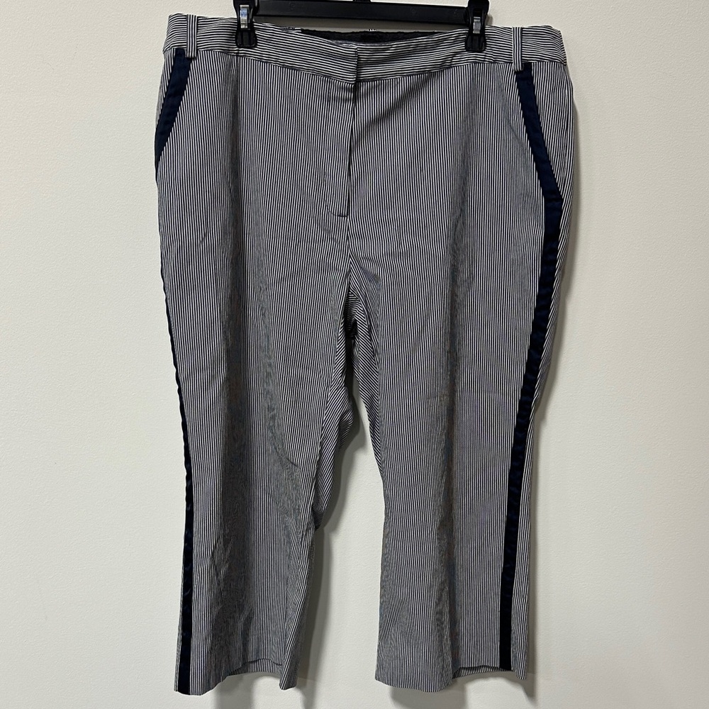 Rachel Roy Cropped Pants Womens 16W Pull On Pockets Elastic Waist Blue Striped